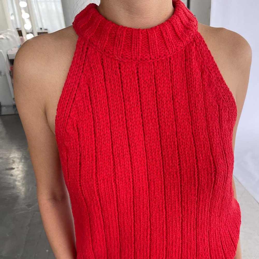Red Ribbed Knit Tank Top